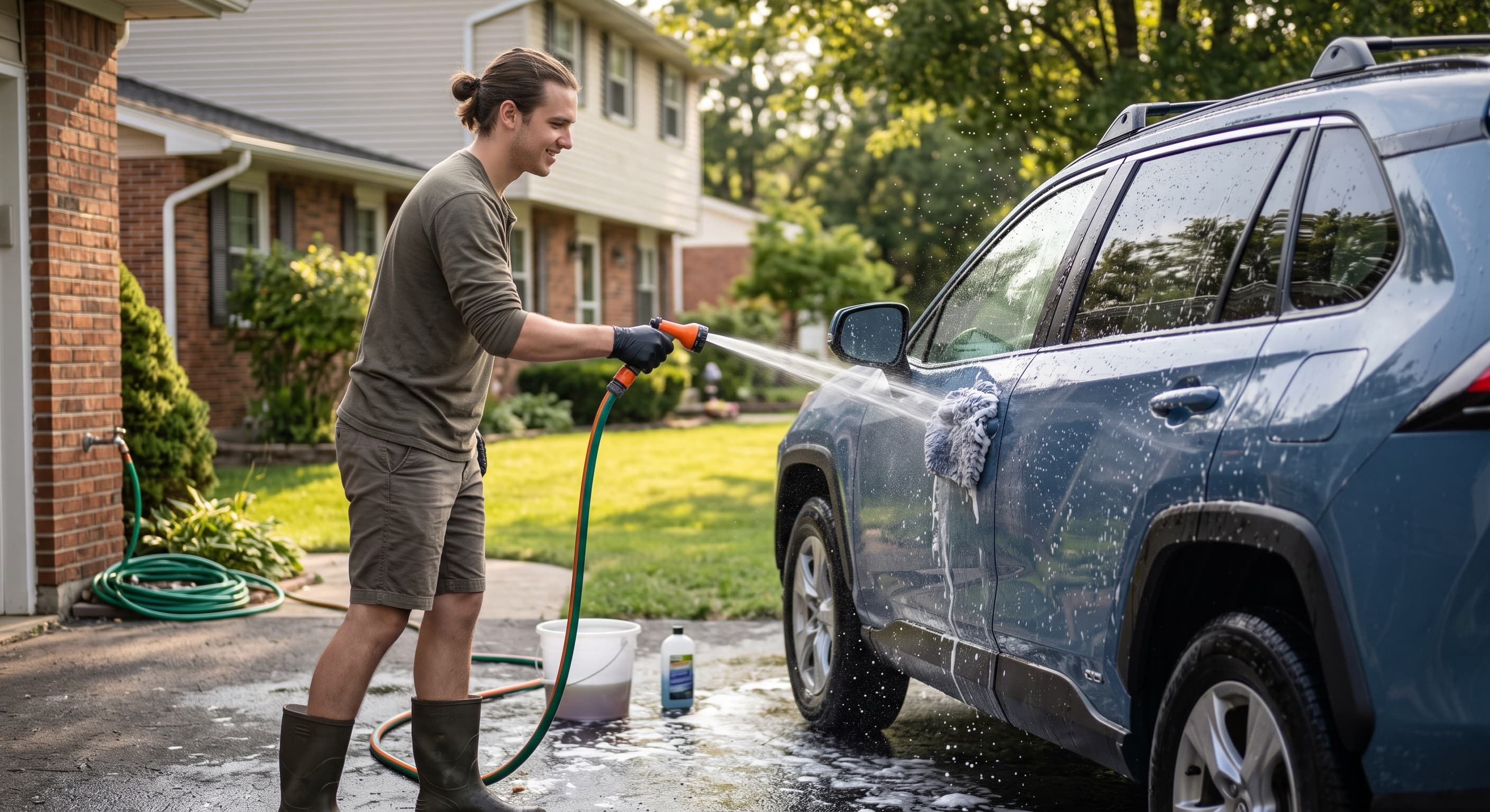 Vehicle washing with a garden hose
